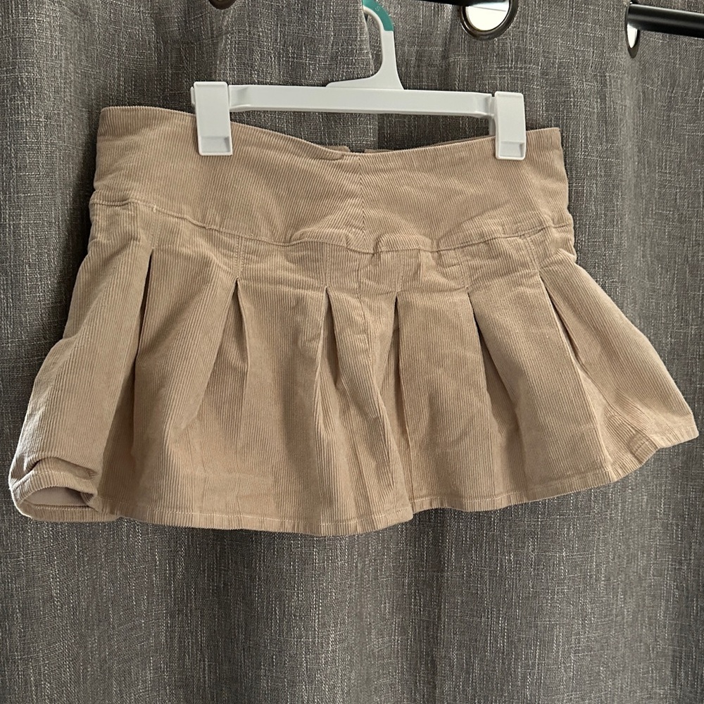 Beige Corduroy Pleated Skirt